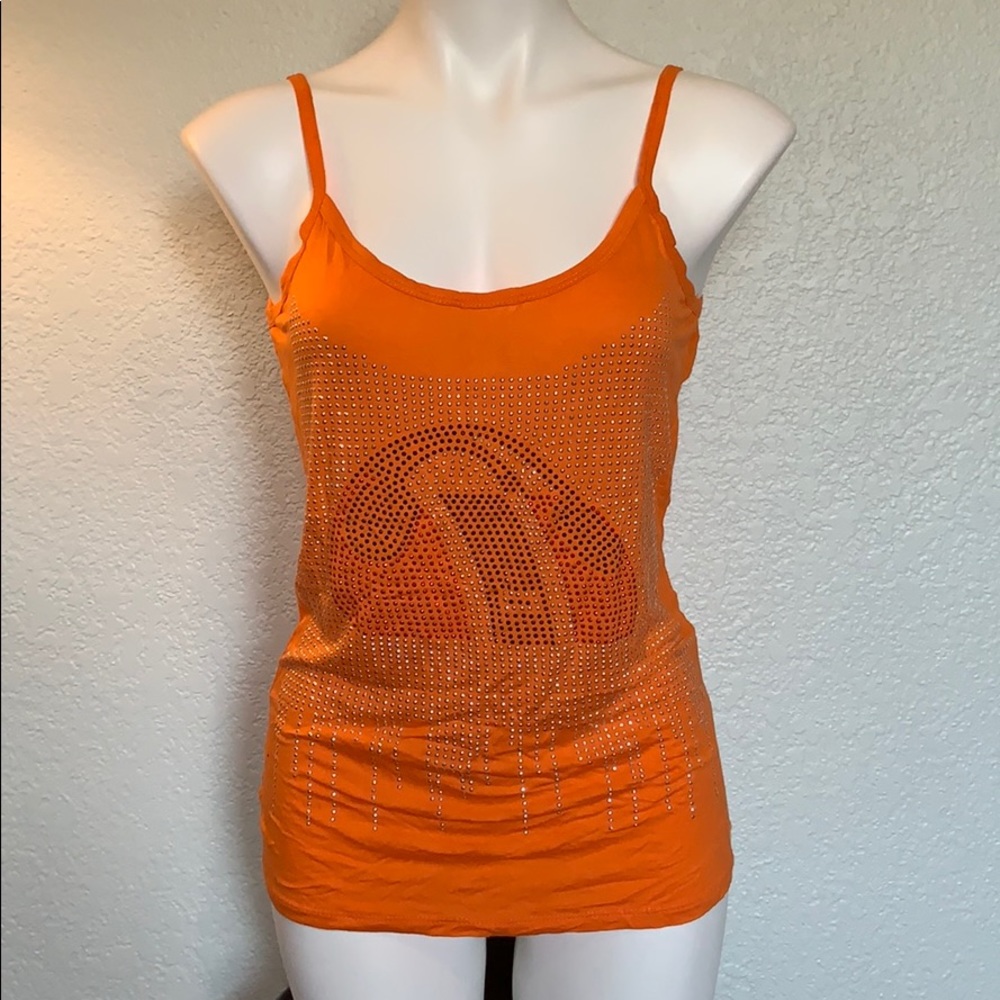 Orange Rhinestone Strappy Top